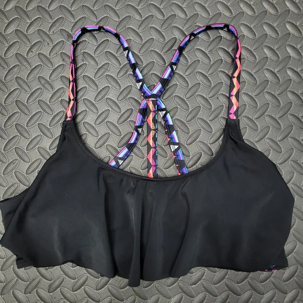 Victoria’s Secret PINK Bikini Top Large Black Strappy Back Multicolor Swim